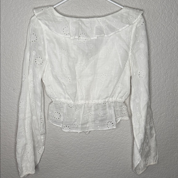 NEW Frame Ruffle-Front Eyelet Top White Raime Cotton Size XS Feminine Western - Picture 8 of 8